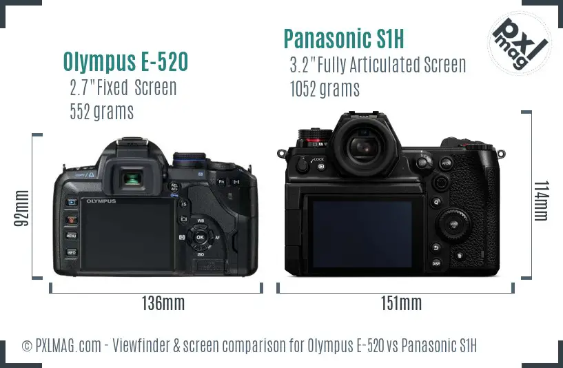 Olympus E-520 vs Panasonic S1H Screen and Viewfinder comparison