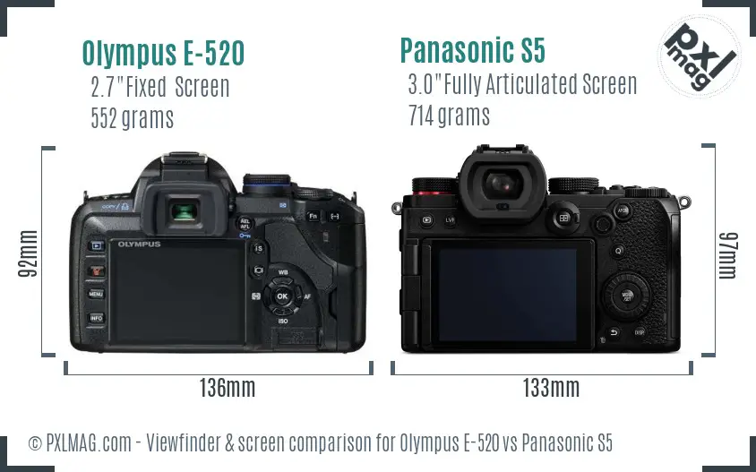 Olympus E-520 vs Panasonic S5 Screen and Viewfinder comparison