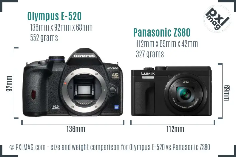 Olympus E-520 vs Panasonic ZS80 size comparison