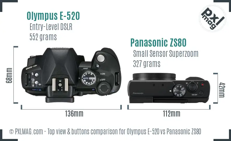 Olympus E-520 vs Panasonic ZS80 top view buttons comparison