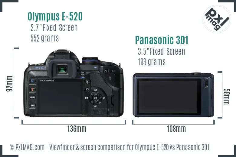 Olympus E-520 vs Panasonic 3D1 Screen and Viewfinder comparison