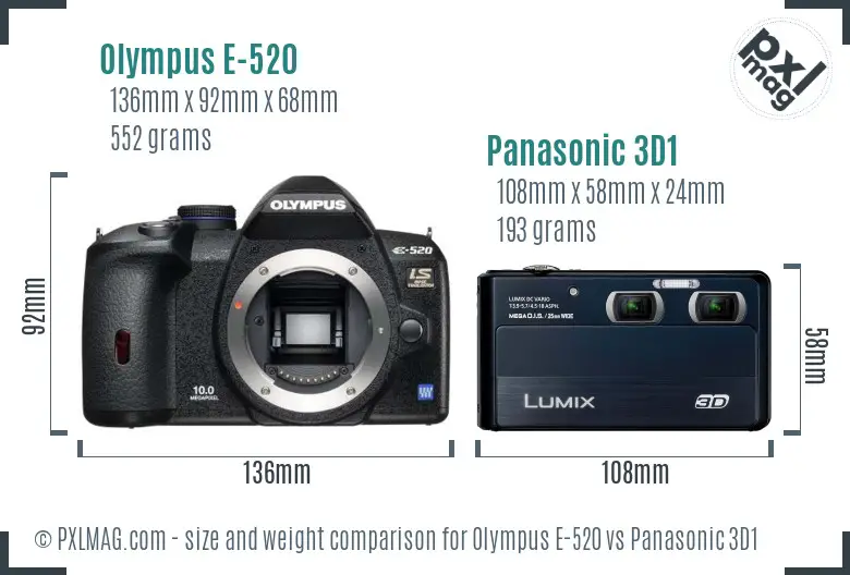 Olympus E-520 vs Panasonic 3D1 size comparison