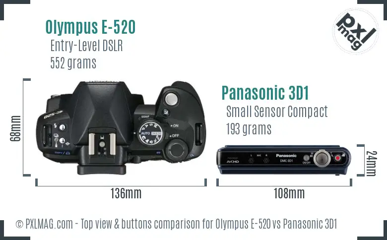 Olympus E-520 vs Panasonic 3D1 top view buttons comparison