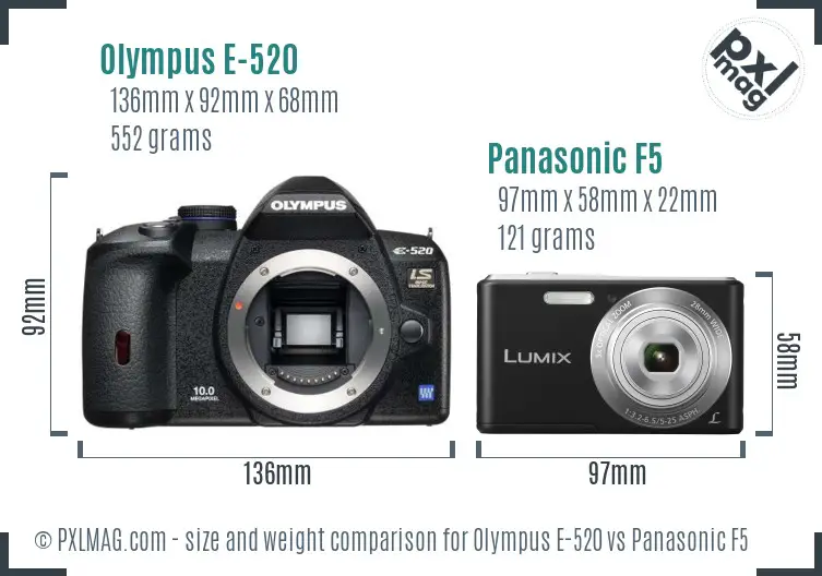Olympus E-520 vs Panasonic F5 size comparison