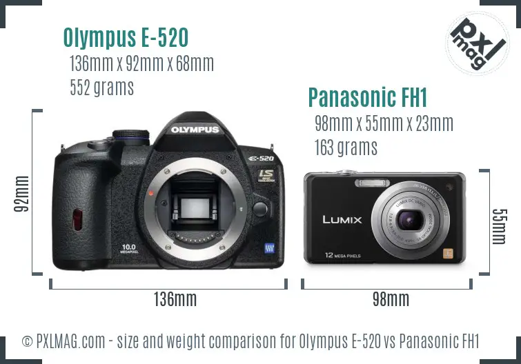 Olympus E-520 vs Panasonic FH1 size comparison