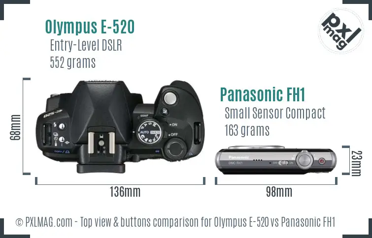 Olympus E-520 vs Panasonic FH1 top view buttons comparison