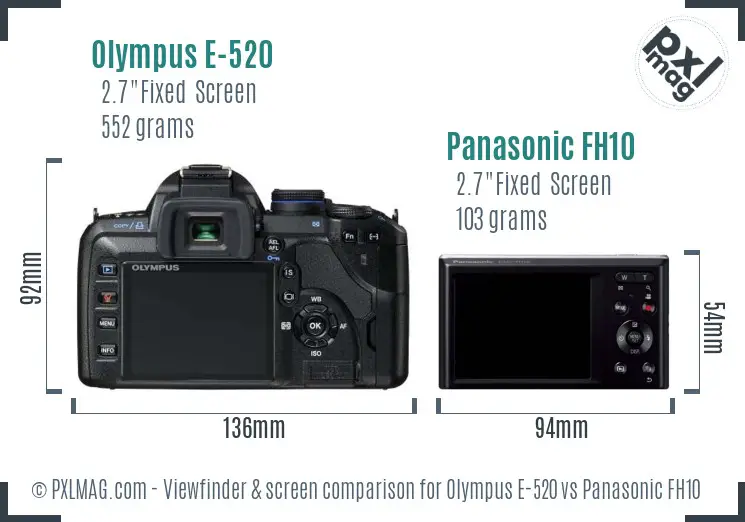 Olympus E-520 vs Panasonic FH10 Screen and Viewfinder comparison