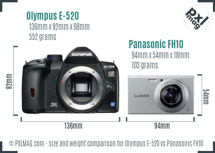 Olympus E-520 vs Panasonic FH10 size comparison
