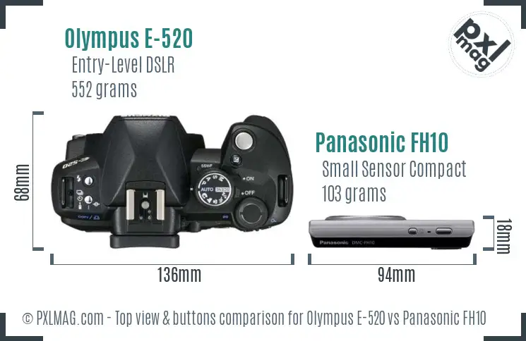 Olympus E-520 vs Panasonic FH10 top view buttons comparison