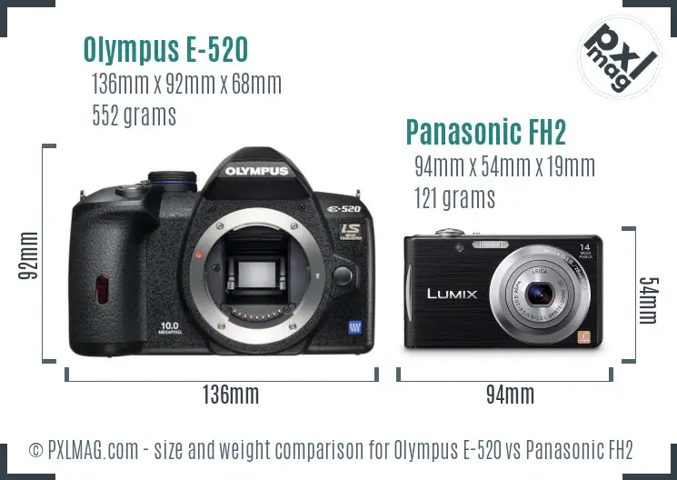 Olympus E-520 vs Panasonic FH2 size comparison