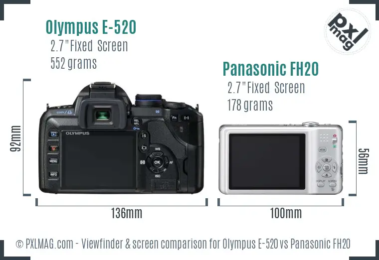 Olympus E-520 vs Panasonic FH20 Screen and Viewfinder comparison