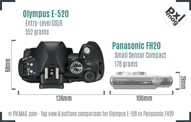 Olympus E-520 vs Panasonic FH20 top view buttons comparison