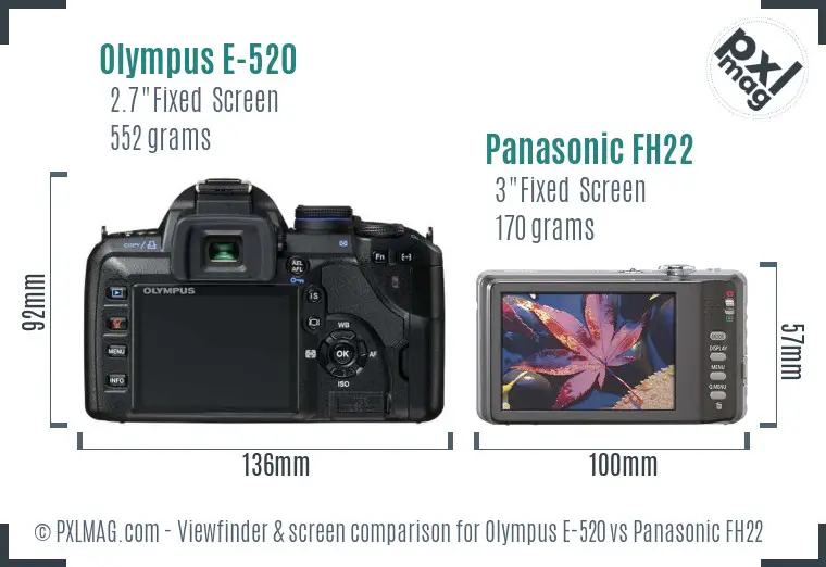 Olympus E-520 vs Panasonic FH22 Screen and Viewfinder comparison