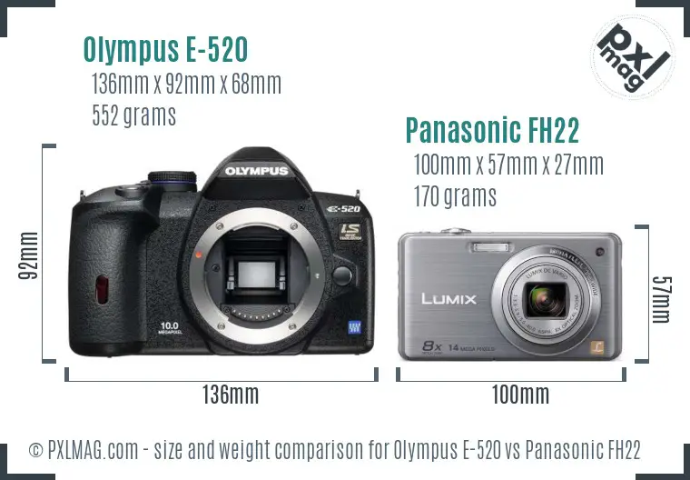 Olympus E-520 vs Panasonic FH22 size comparison