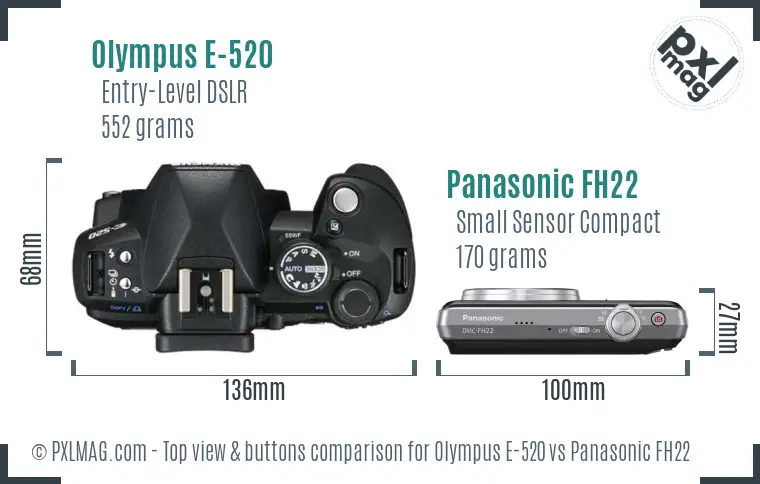 Olympus E-520 vs Panasonic FH22 top view buttons comparison
