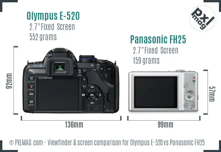 Olympus E-520 vs Panasonic FH25 Screen and Viewfinder comparison