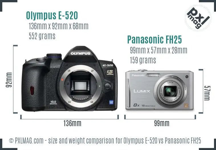 Olympus E-520 vs Panasonic FH25 size comparison