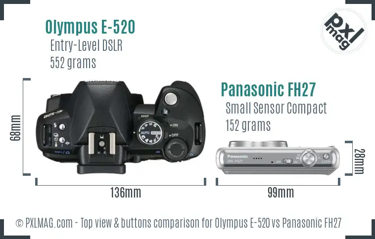 Olympus E-520 vs Panasonic FH27 top view buttons comparison