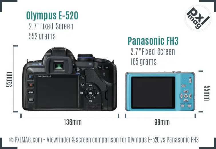 Olympus E-520 vs Panasonic FH3 Screen and Viewfinder comparison