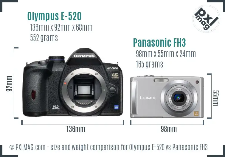 Olympus E-520 vs Panasonic FH3 size comparison