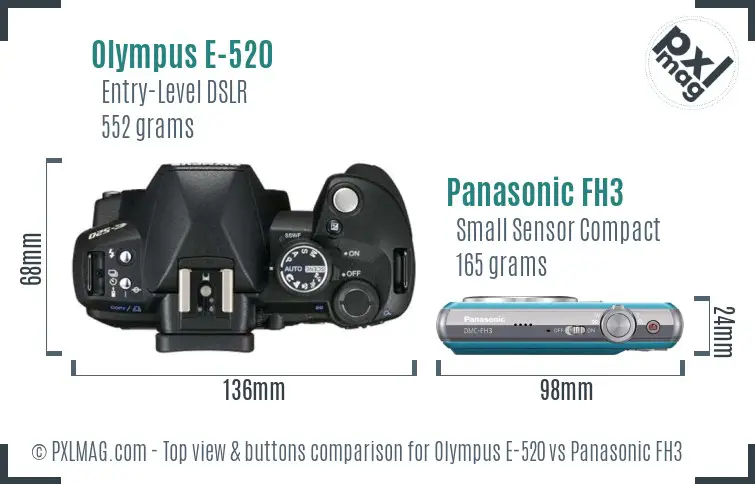Olympus E-520 vs Panasonic FH3 top view buttons comparison