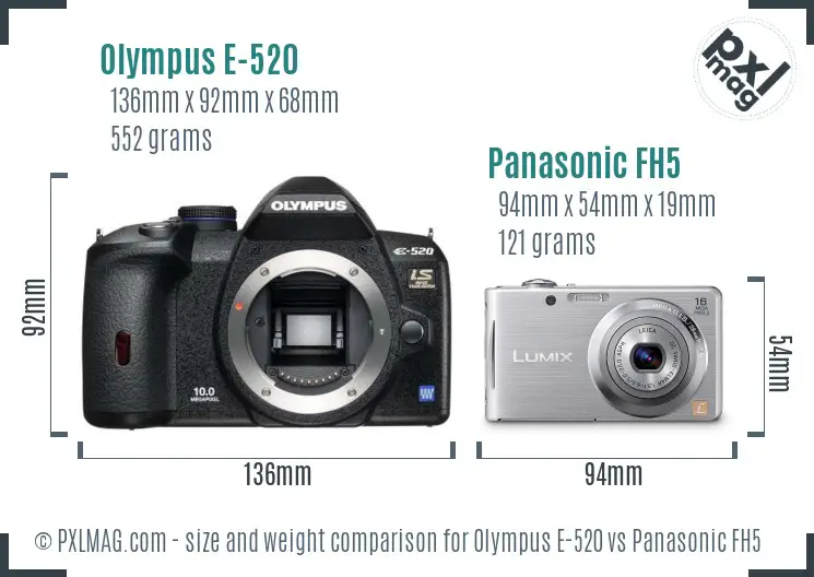 Olympus E-520 vs Panasonic FH5 size comparison