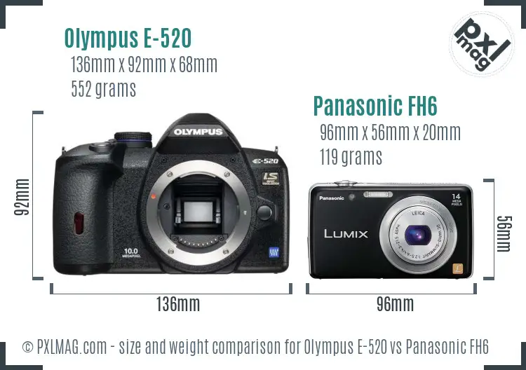 Olympus E-520 vs Panasonic FH6 size comparison