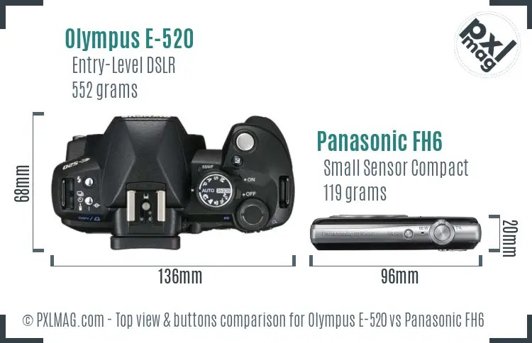 Olympus E-520 vs Panasonic FH6 top view buttons comparison