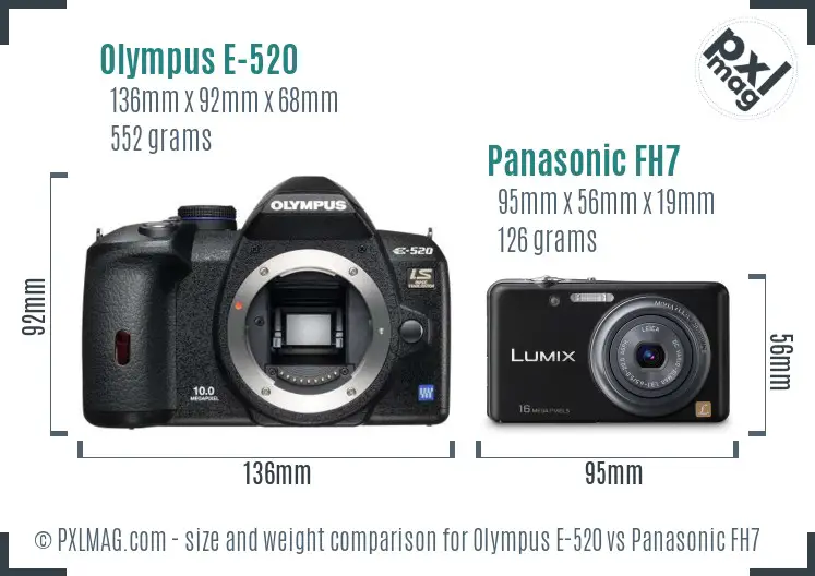 Olympus E-520 vs Panasonic FH7 size comparison