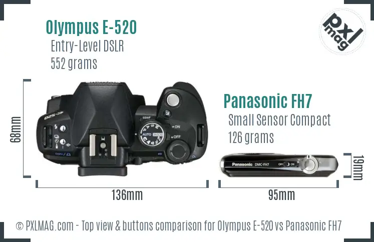 Olympus E-520 vs Panasonic FH7 top view buttons comparison