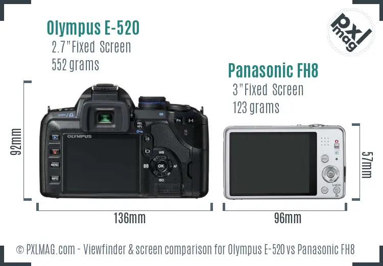 Olympus E-520 vs Panasonic FH8 Screen and Viewfinder comparison