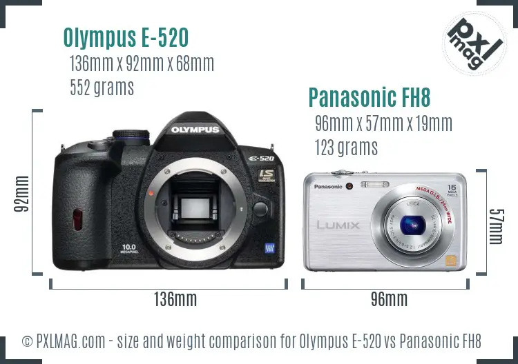 Olympus E-520 vs Panasonic FH8 size comparison