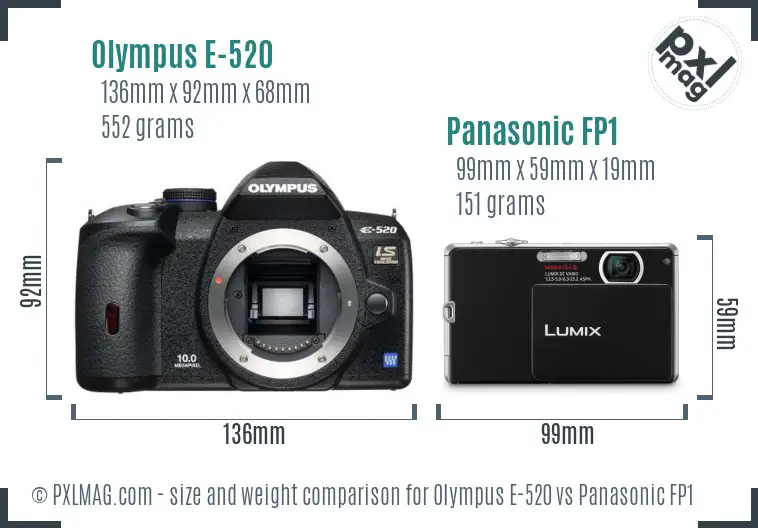 Olympus E-520 vs Panasonic FP1 size comparison