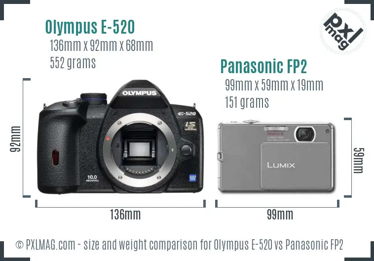Olympus E-520 vs Panasonic FP2 size comparison