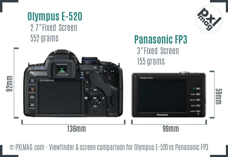 Olympus E-520 vs Panasonic FP3 Screen and Viewfinder comparison