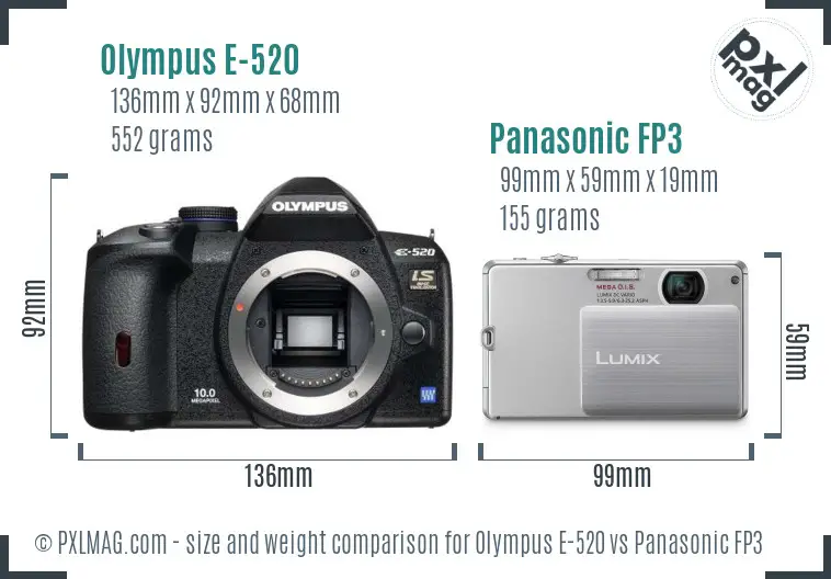 Olympus E-520 vs Panasonic FP3 size comparison