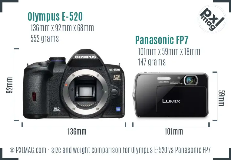 Olympus E-520 vs Panasonic FP7 size comparison