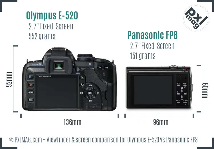 Olympus E-520 vs Panasonic FP8 Screen and Viewfinder comparison
