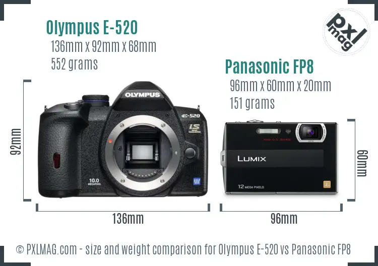 Olympus E-520 vs Panasonic FP8 size comparison
