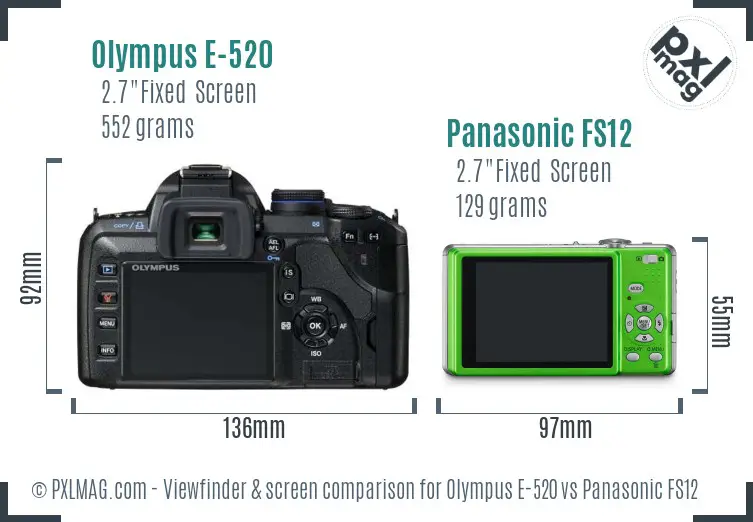 Olympus E-520 vs Panasonic FS12 Screen and Viewfinder comparison