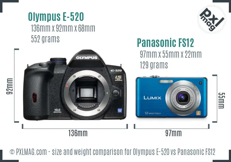 Olympus E-520 vs Panasonic FS12 size comparison