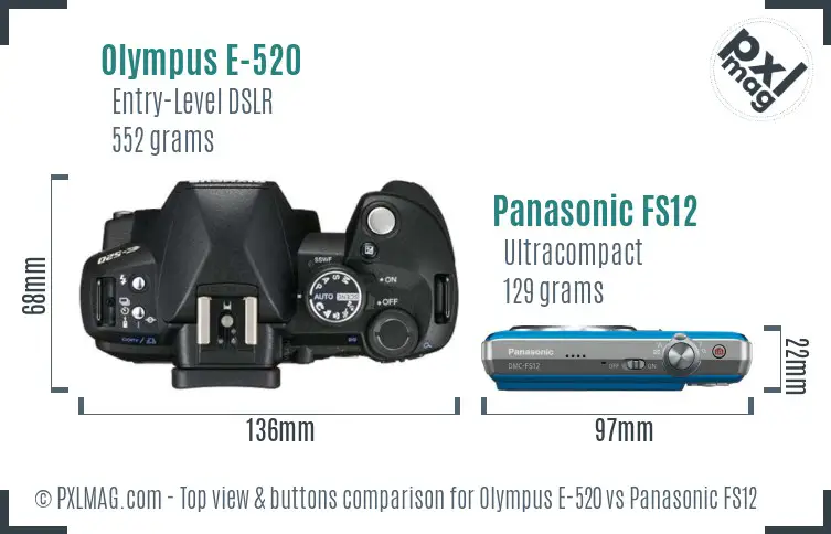 Olympus E-520 vs Panasonic FS12 top view buttons comparison