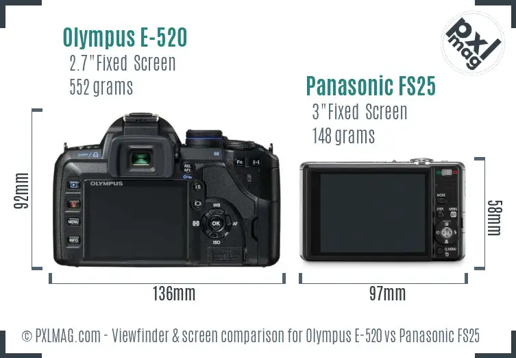 Olympus E-520 vs Panasonic FS25 Screen and Viewfinder comparison