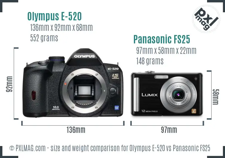 Olympus E-520 vs Panasonic FS25 size comparison