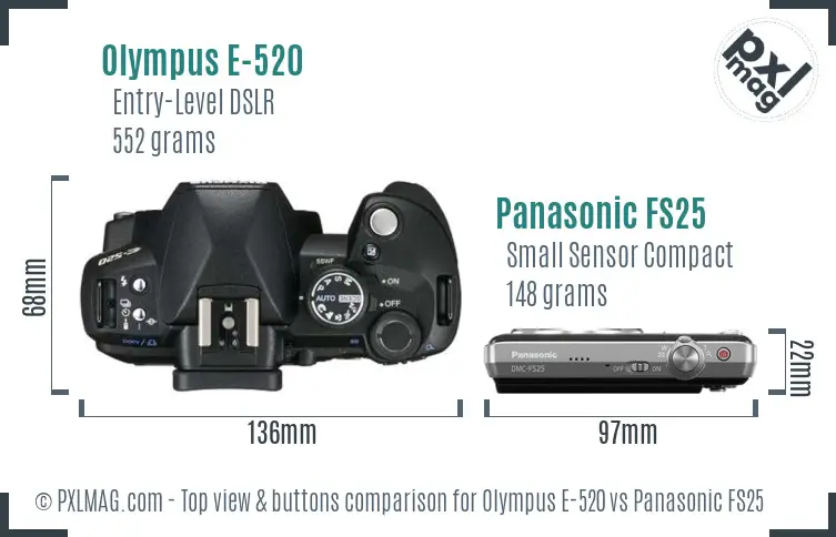 Olympus E-520 vs Panasonic FS25 top view buttons comparison