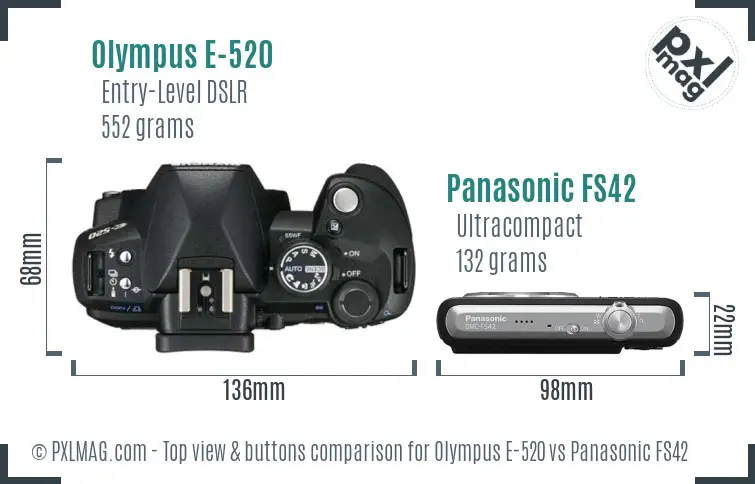 Olympus E-520 vs Panasonic FS42 top view buttons comparison