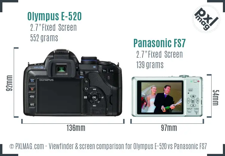 Olympus E-520 vs Panasonic FS7 Screen and Viewfinder comparison