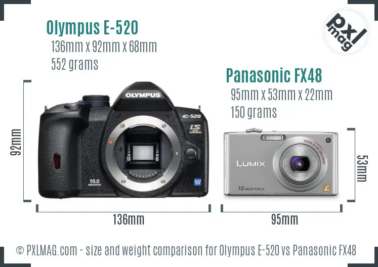 Olympus E-520 vs Panasonic FX48 size comparison