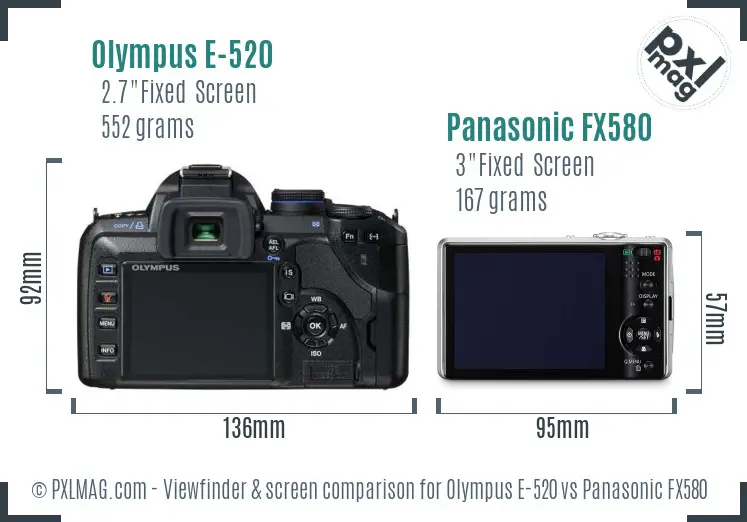 Olympus E-520 vs Panasonic FX580 Screen and Viewfinder comparison