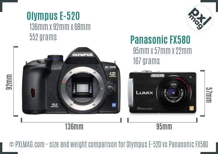 Olympus E-520 vs Panasonic FX580 size comparison